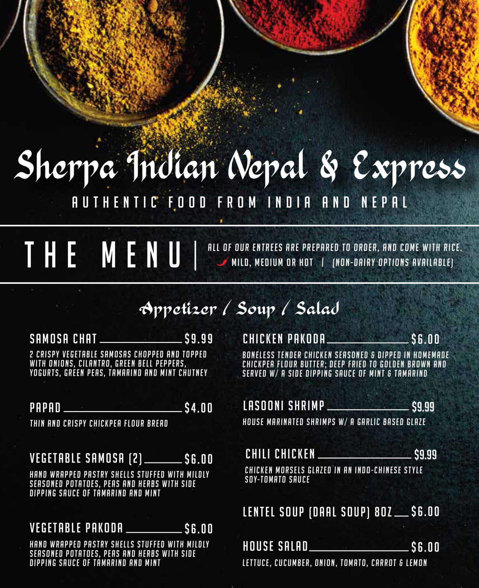 Menu Sherpa Indian Kitchen